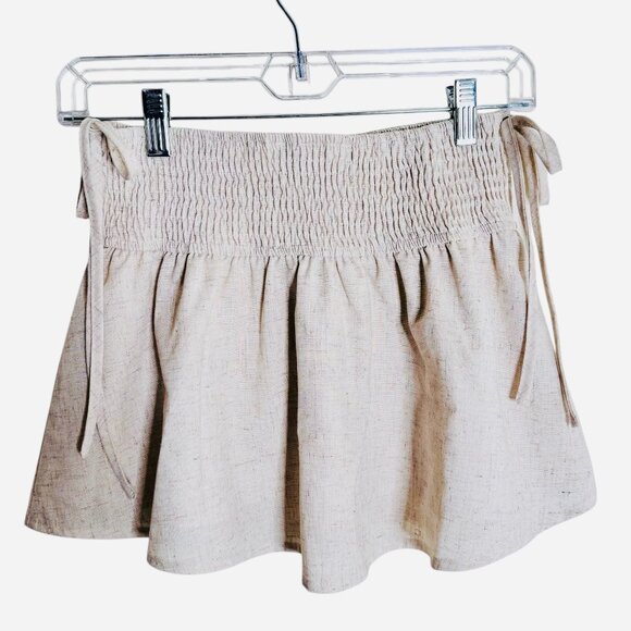 NWT Princess Polly Arroyo Mini Skirt sz 2 Beige Low Rise Lined Shirred Waistband - Picture 11 of 11